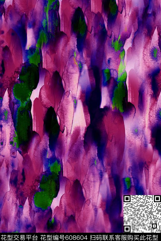 手绘水彩花卉服装女装数码印花华亿平台下载（图片编号: 608604） - 瓦栏（Walan）