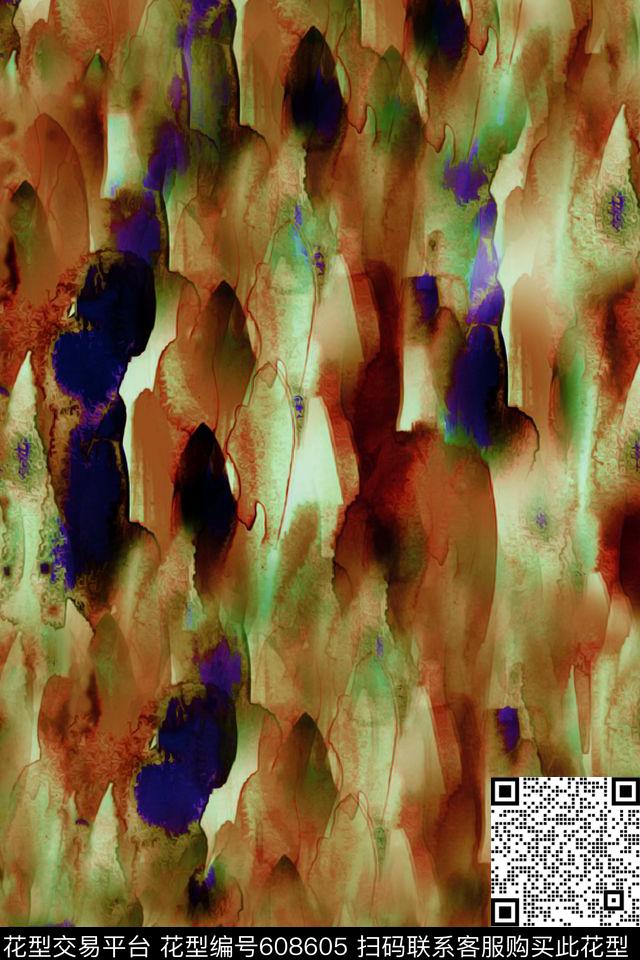 手绘水彩花卉服装女装数码印花华亿平台下载（图片编号: 608605） - 瓦栏（Walan）