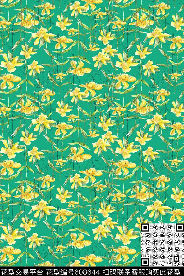 植物花卉手绘水彩多色简洁数码印花华亿平台下载（图片编号: 608644） - 瓦栏（Walan）