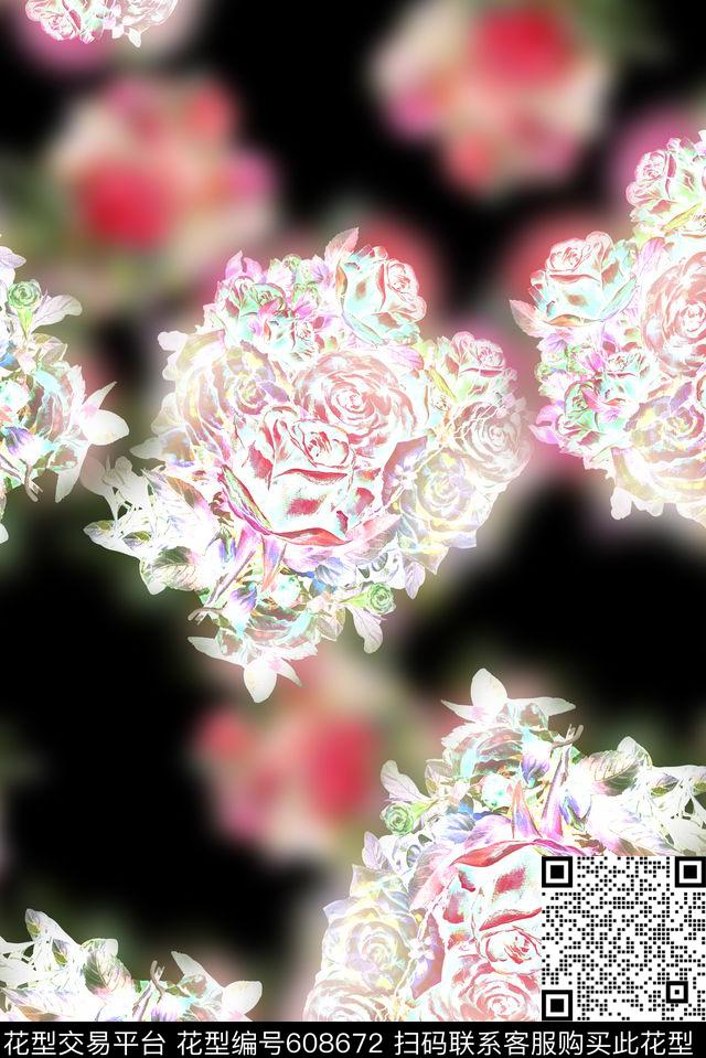 时尚抽象花卉中国风时尚大牌风数码印花华亿平台下载（图片编号: 608672） - 瓦栏（Walan）