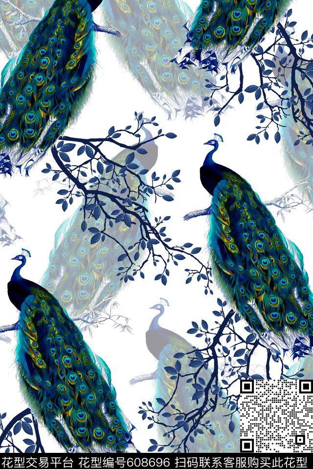 抽象几何清爽梦幻艺术平底立体手绘满版最新高清数码蕾丝民族中国风绣花珠宝肌理时尚潮

流大牌复古欧美风孔雀鸟树枝数码印花华亿平台下载（图片编号: 608696） - 瓦栏（Walan）