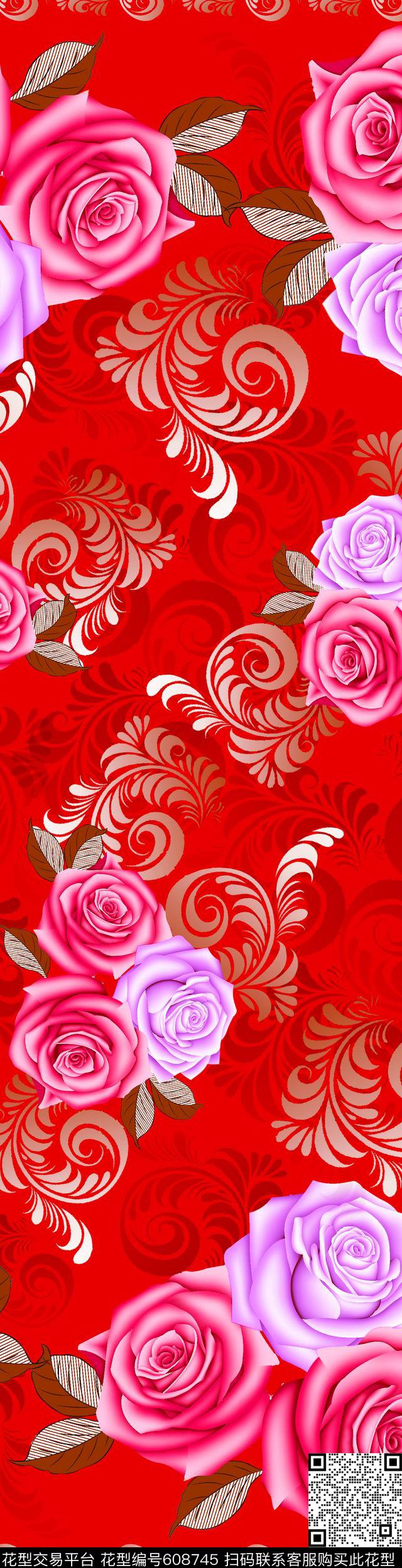 玫瑰花朵花卉数码印花华亿平台下载（图片编号: 608745） - 瓦栏（Walan）