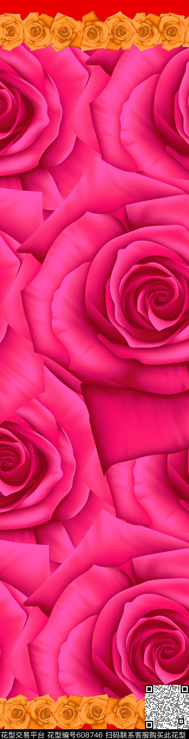 玫瑰花卉花朵数码印花华亿平台下载（图片编号: 608746） - 瓦栏（Walan）