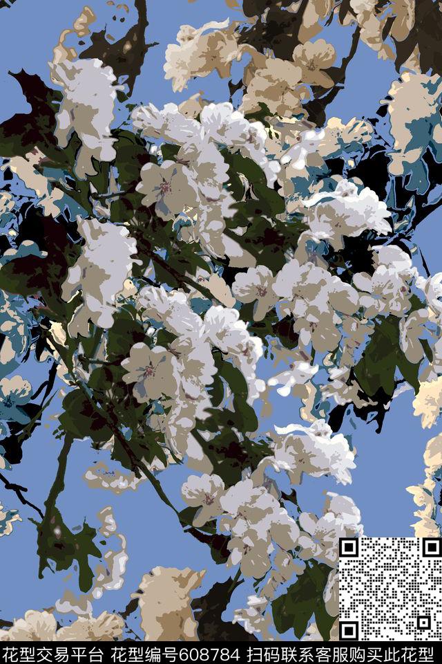 花卉大花梨花传统印花华亿平台下载（图片编号: 608784） - 瓦栏（Walan）