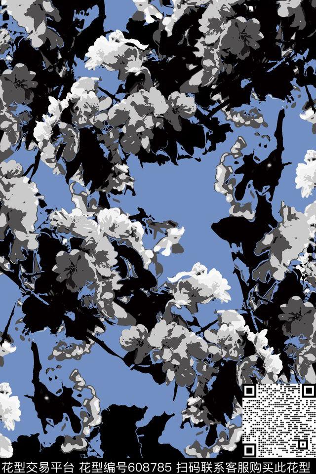 花卉大花梨花传统印花华亿平台下载（图片编号: 608785） - 瓦栏（Walan）