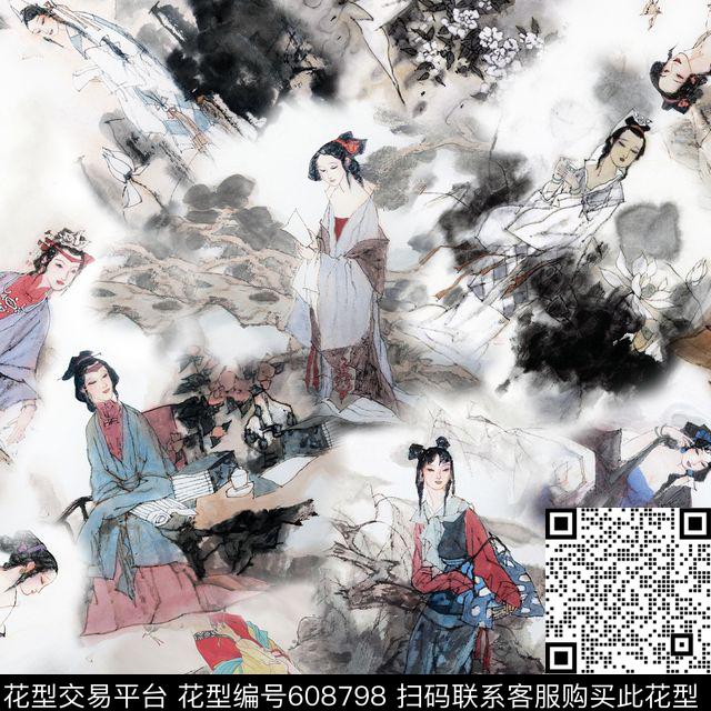 水墨民族风中国风数码印花华亿平台下载（图片编号: 608798） - 瓦栏（Walan）