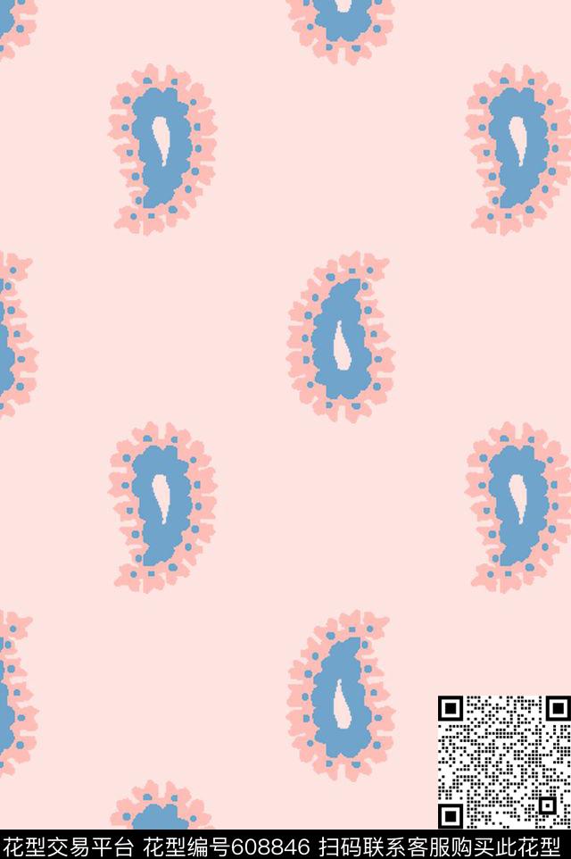 小花火腿花佩斯利传统印花华亿平台下载（图片编号: 608846） - 瓦栏（Walan）