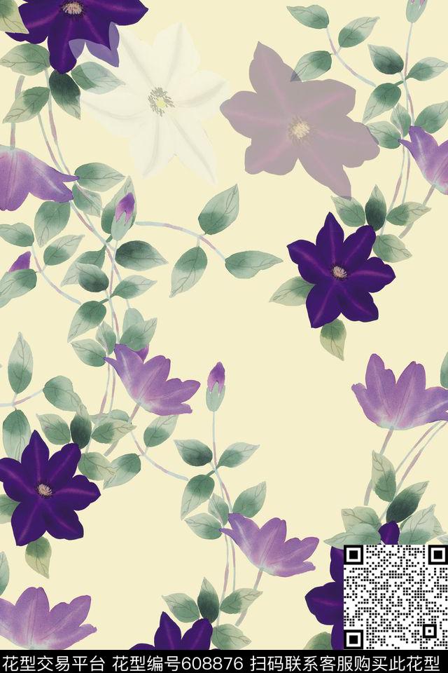 花卉花朵浪漫花卉数码印花华亿平台下载（图片编号: 608876） - 瓦栏（Walan）
