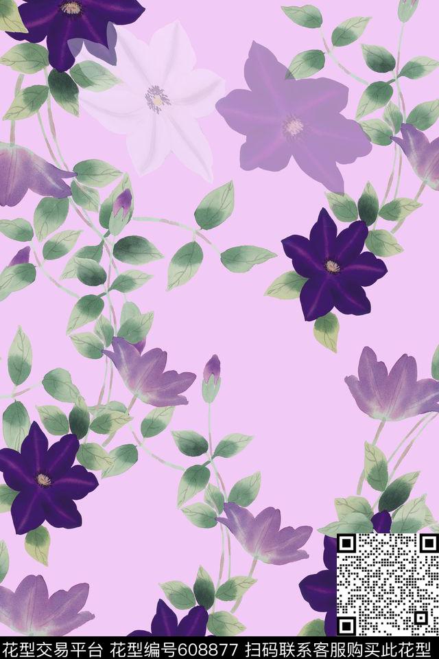 花卉花朵浪漫花卉数码印花华亿平台下载（图片编号: 608877） - 瓦栏（Walan）