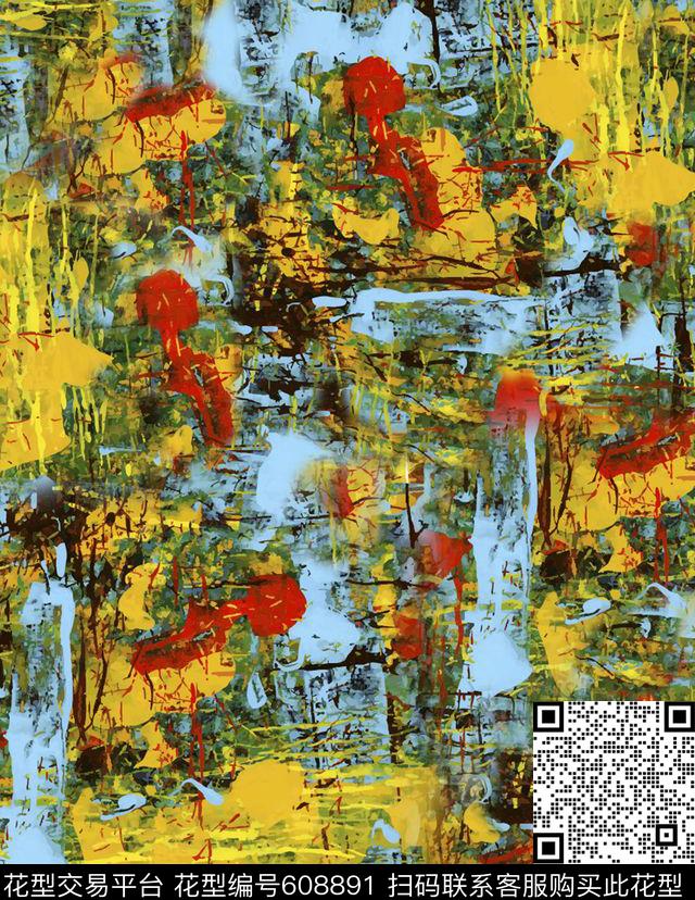 数码印花抽象油画涂鸦数码印花华亿平台下载（图片编号: 608891） - 瓦栏（Walan）