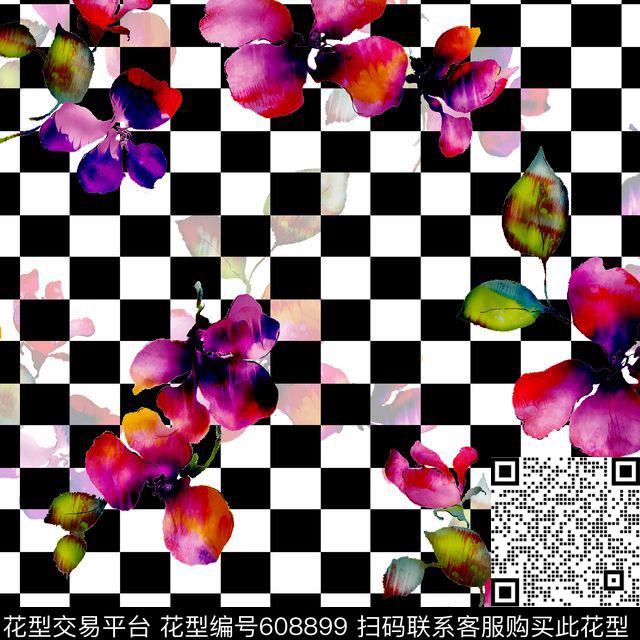 格子花裙子黑白格数码印花华亿平台下载（图片编号: 608899） - 瓦栏（Walan）