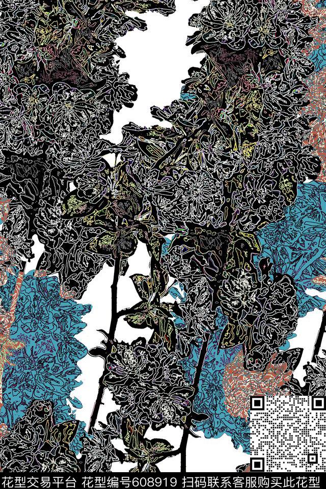 时尚线条写意传统印花华亿平台下载（图片编号: 608919） - 瓦栏（Walan）