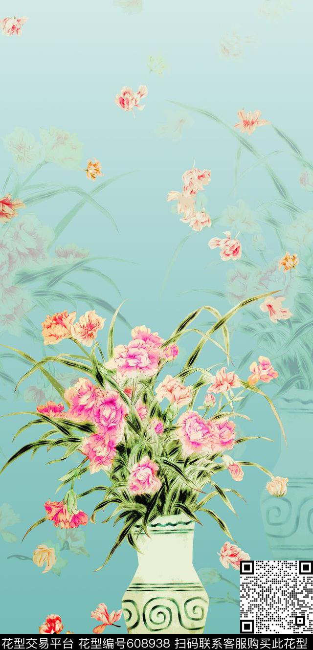 旗袍花瓶定位。围巾华亿平台数码印花华亿平台下载（图片编号: 608938） - 瓦栏（Walan）