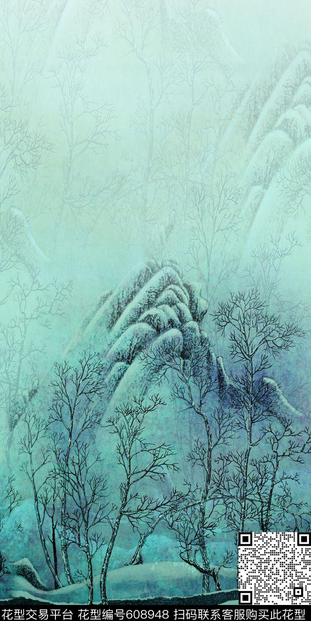 旗袍定位风景数码印花华亿平台下载（图片编号: 608948） - 瓦栏（Walan）