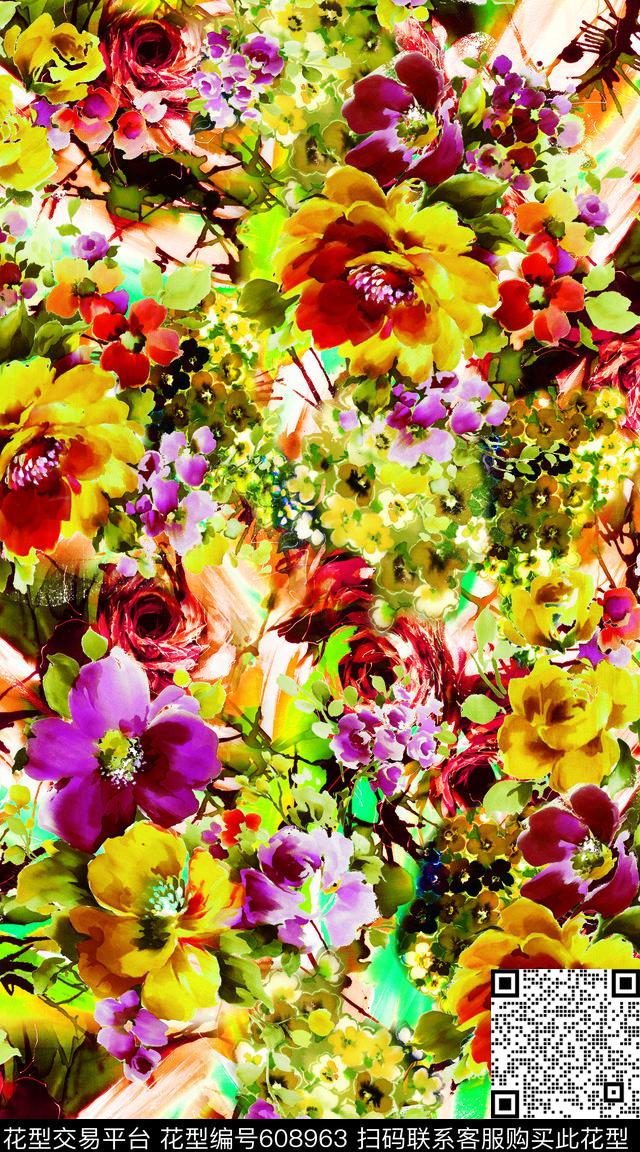碎花花朵清爽数码印花华亿平台下载（图片编号: 608963） - 瓦栏（Walan）