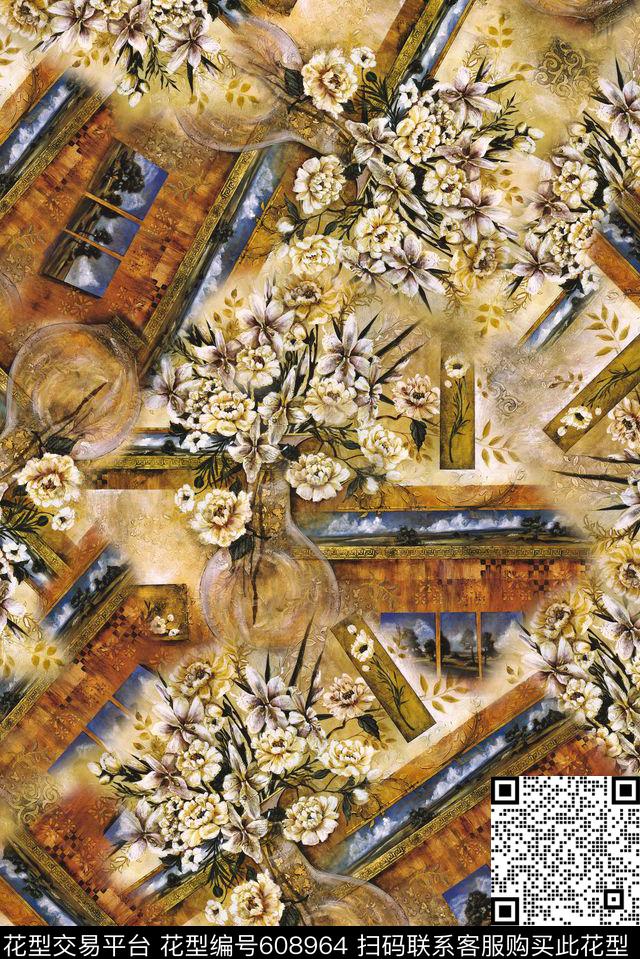 复古印花抽象几何欧美风格数码印花华亿平台下载（图片编号: 608964） - 瓦栏（Walan）