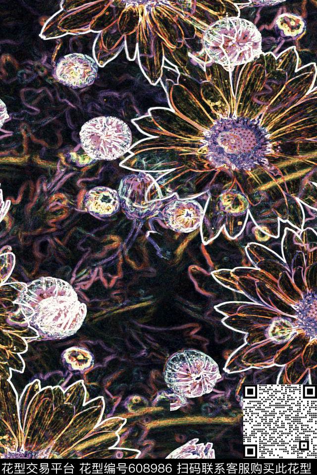 花朵时尚花卉数码印花华亿平台下载（图片编号: 608986） - 瓦栏（Walan）