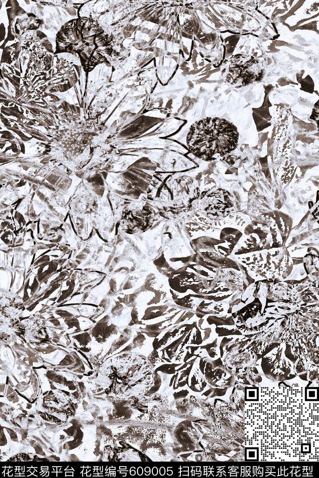 花卉乱花线条传统印花华亿平台下载（图片编号: 609005） - 瓦栏（Walan）