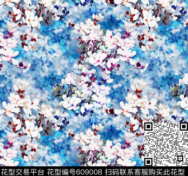 手绘旗袍兰花。数码印花华亿平台下载（图片编号: 609008） - 瓦栏（Walan）