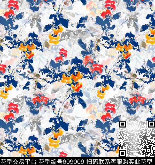 旗袍手绘枝条数码印花华亿平台下载（图片编号: 609009） - 瓦栏（Walan）