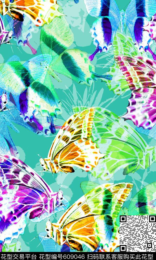 梦幻浪漫蝴蝶数码印花华亿平台下载（图片编号: 609046） - 瓦栏（Walan）