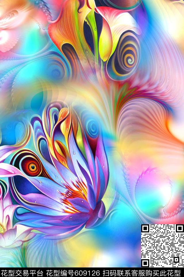 抽象分形花卉数码印花华亿平台下载（图片编号: 609126） - 瓦栏（Walan）
