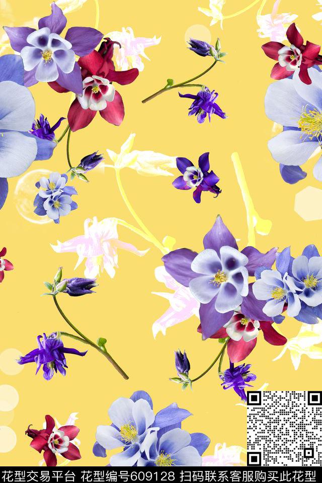时尚女装兰花花朵数码印花华亿平台下载（图片编号: 609128） - 瓦栏（Walan）