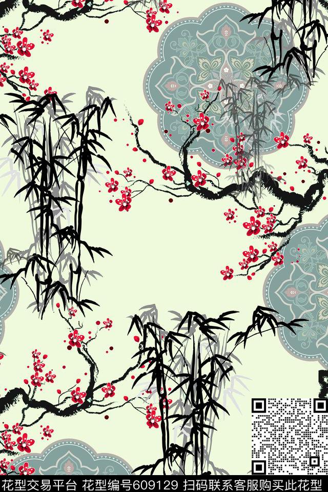 民族风国画中国风数码印花华亿平台下载（图片编号: 609129） - 瓦栏（Walan）