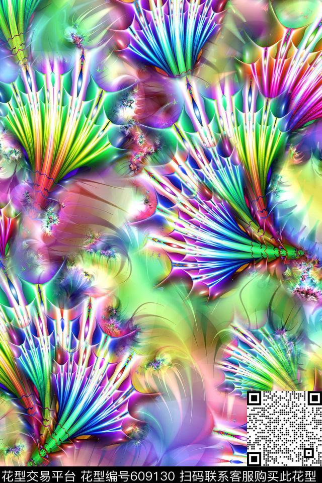 抽象分形羽毛数码印花华亿平台下载（图片编号: 609130） - 瓦栏（Walan）