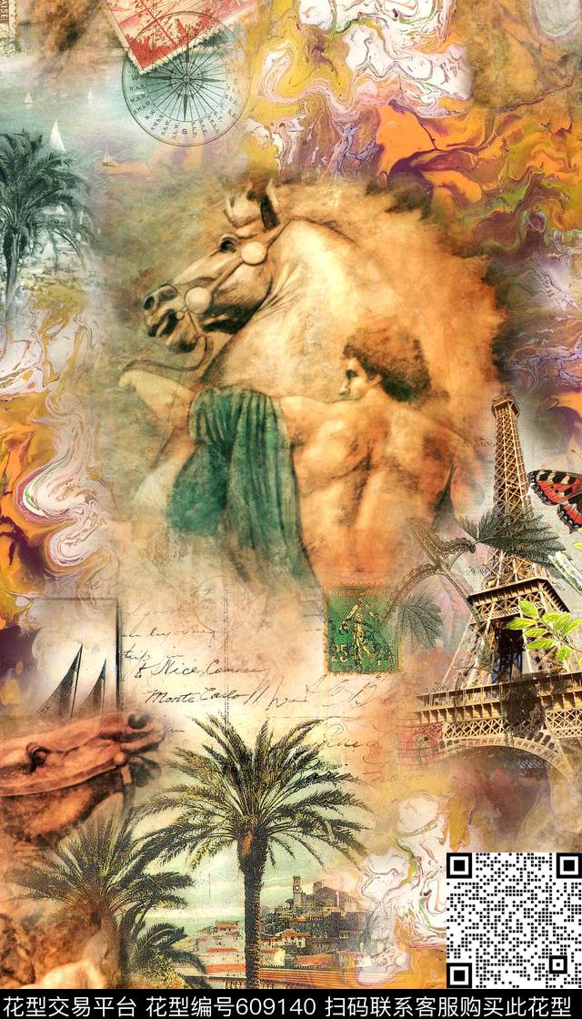 欧式人物风景数码印花华亿平台下载（图片编号: 609140） - 瓦栏（Walan）