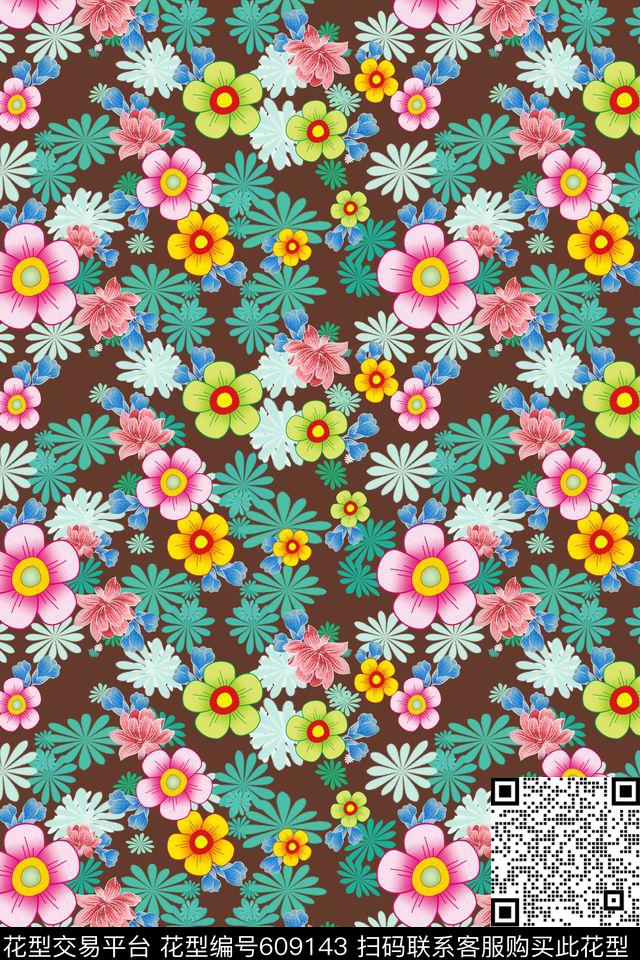 风格花卉民族风图案多色数码印花华亿平台下载（图片编号: 609143） - 瓦栏（Walan）