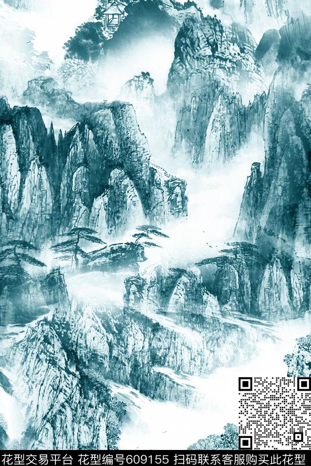 中国风森林山川数码印花华亿平台下载（图片编号: 609155） - 瓦栏（Walan）