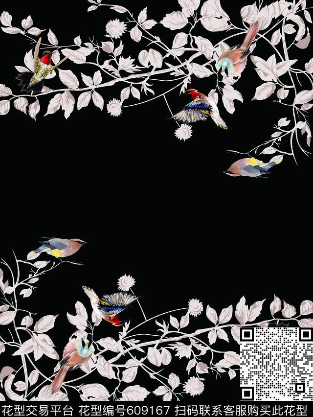 DG花鸟树枝数码印花华亿平台下载（图片编号: 609167） - 瓦栏（Walan）