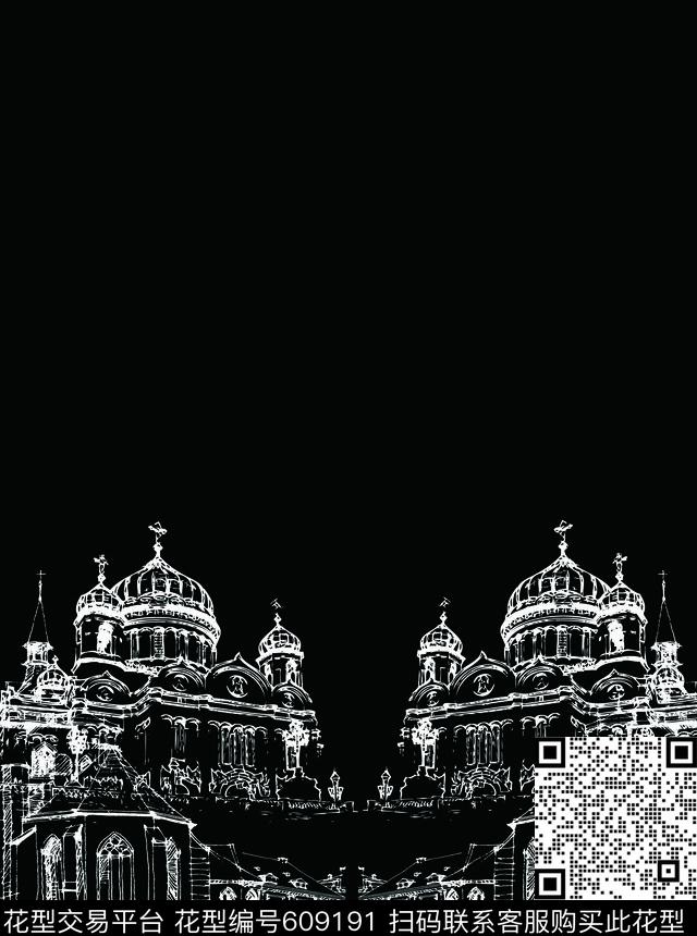 DG感觉黑白建筑传统印花华亿平台下载（图片编号: 609191） - 瓦栏（Walan）