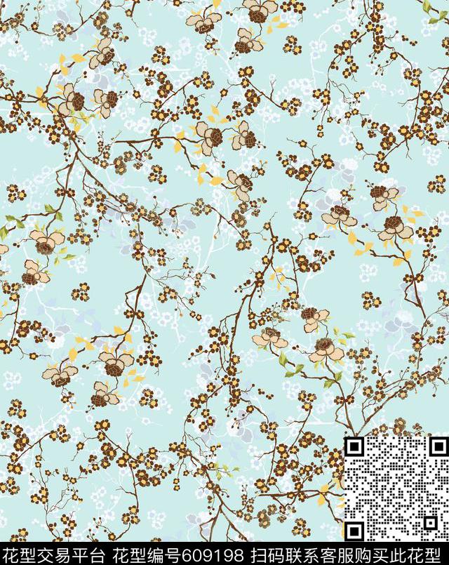女装华亿平台手绘小花花卉数码印花华亿平台下载（图片编号: 609198） - 瓦栏（Walan）