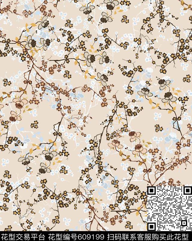女装华亿平台手绘小花花卉数码印花华亿平台下载（图片编号: 609199） - 瓦栏（Walan）