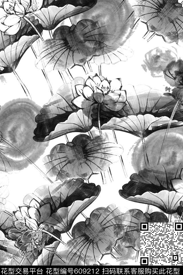中国风水墨工笔数码印花华亿平台下载（图片编号: 609212） - 瓦栏（Walan）