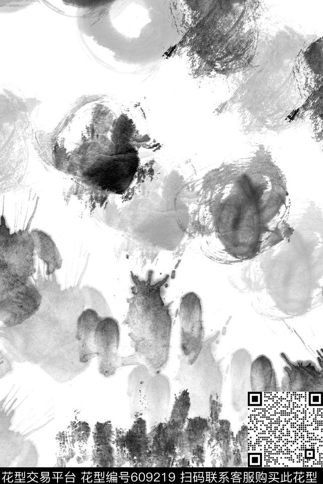 水墨斑驳笔触数码印花华亿平台下载（图片编号: 609219） - 瓦栏（Walan）