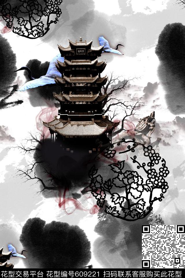 水墨云中国风数码印花华亿平台下载（图片编号: 609221） - 瓦栏（Walan）