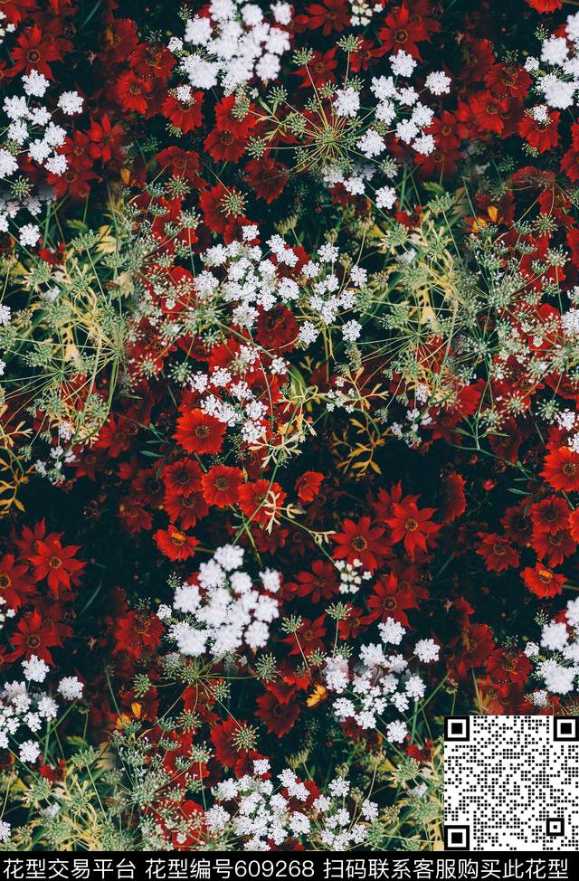 旗袍小碎花植物数码印花华亿平台下载（图片编号: 609268） - 瓦栏（Walan）