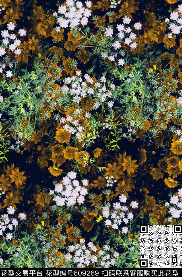 旗袍小碎花植物数码印花华亿平台下载（图片编号: 609269） - 瓦栏（Walan）