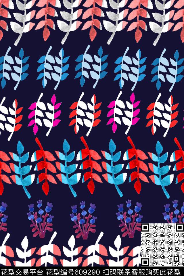 女装裙装水彩植物叶子数码印花华亿平台下载（图片编号: 609290） - 瓦栏（Walan）