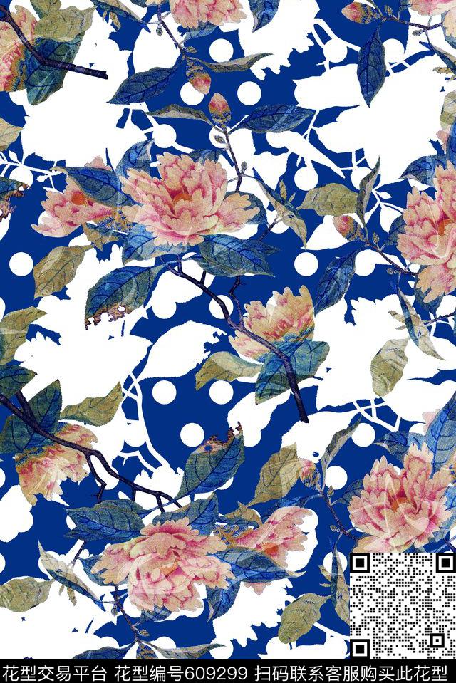 时尚女装绣花花卉时尚波点抽象纹理印花手绘花卉数码印花华亿平台下载（图片编号: 609299） - 瓦栏（Walan）