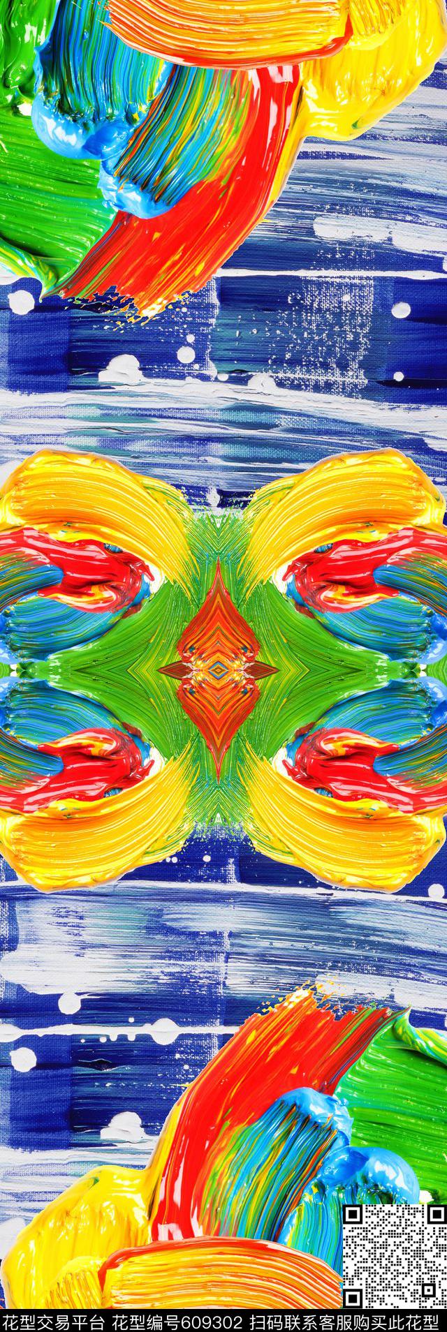 笔刷抽象油画数码印花华亿平台下载（图片编号: 609302） - 瓦栏（Walan）