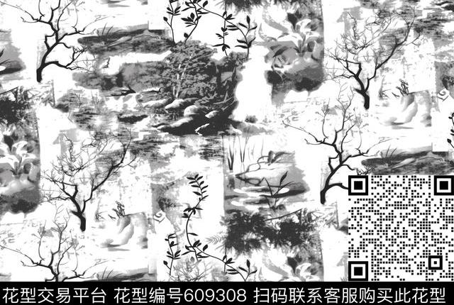 水墨春夏传统印花华亿平台下载（图片编号: 609308） - 瓦栏（Walan）
