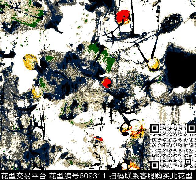 水墨笔刷春夏传统印花华亿平台下载（图片编号: 609311） - 瓦栏（Walan）