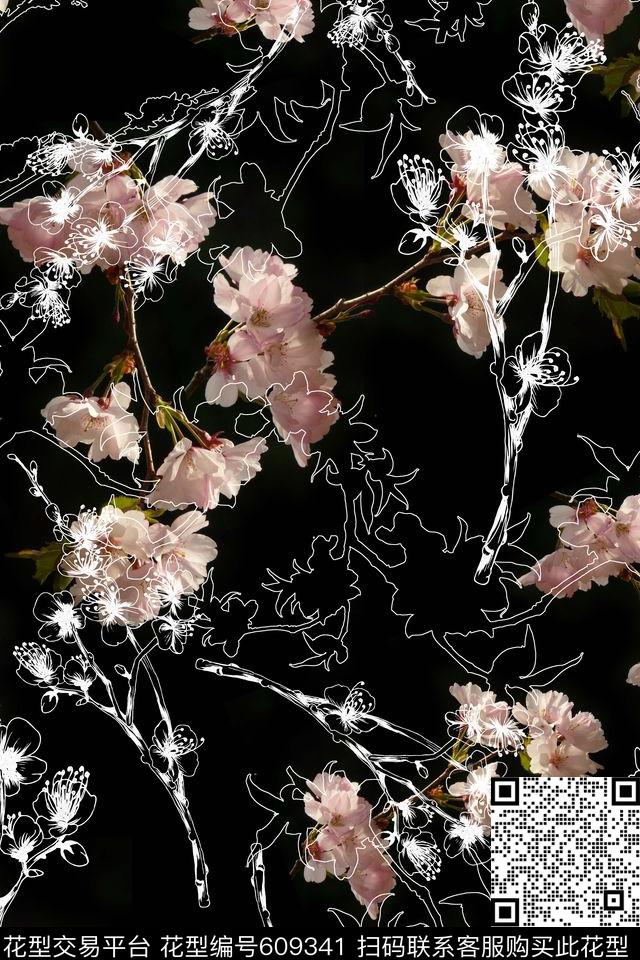 女装四方连续花鸟植物数码印花华亿平台下载（图片编号: 609341） - 瓦栏（Walan）