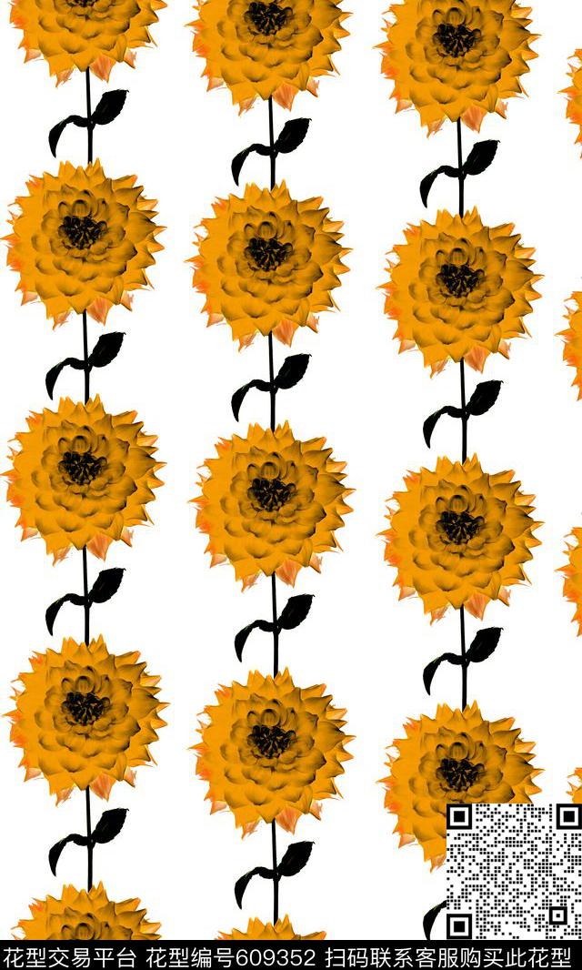 花卉组合简约时尚数码印花华亿平台下载（图片编号: 609352） - 瓦栏（Walan）