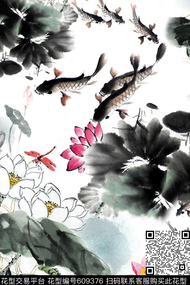 民族风中国风水墨数码印花华亿平台下载（图片编号: 609376） - 瓦栏（Walan）