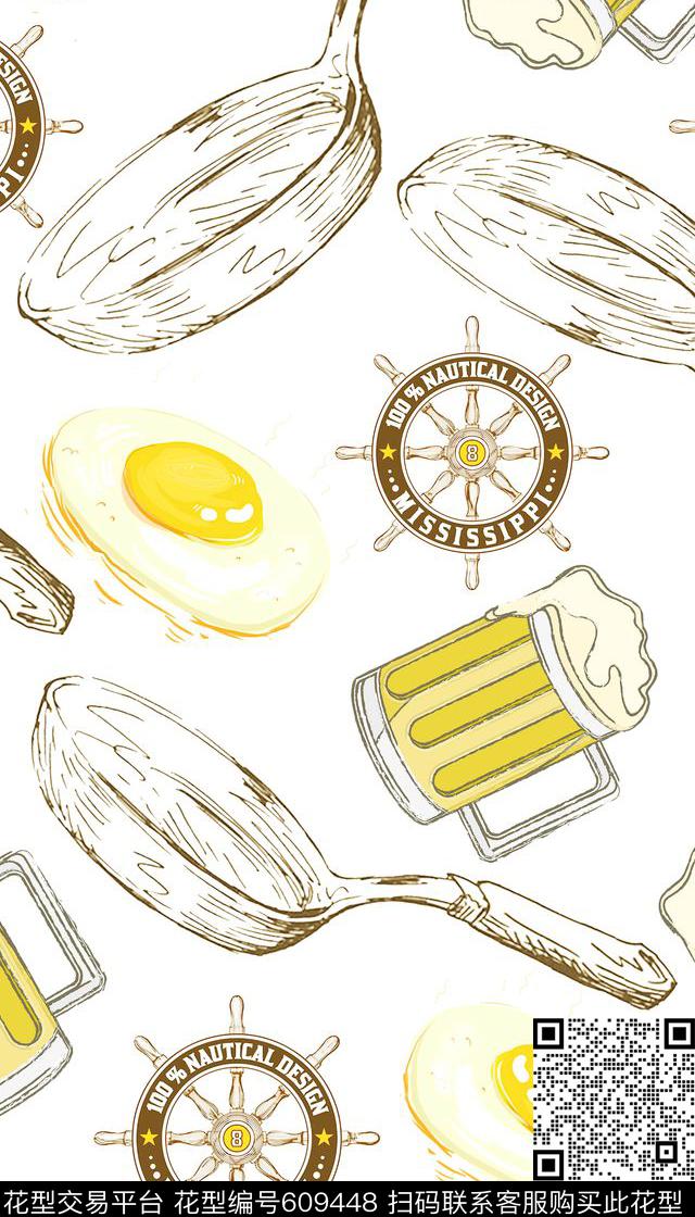 小平锅啤酒煎蛋传统印花华亿平台下载（图片编号: 609448） - 瓦栏（Walan）